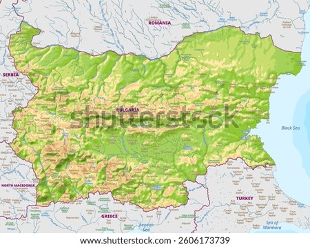 Detailed physical vector map of Bulgaria