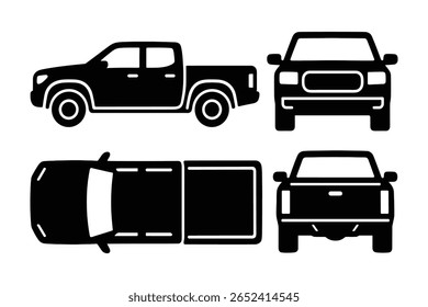 Detailed Pickup Truck Vector Illustration with Multiple Views for Automotive Design
