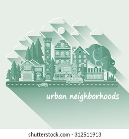 Detailed picture of a city landscape. Easy editable for drawing up new options for the location of buildings. Illustration in the style of a flat design
