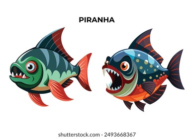 Detailed Piranha fish vector illustration. Perfect for culinary, marine, and environmental designs. High-quality vector for easy customization. Ideal for menus, packaging, education, and web graphics.