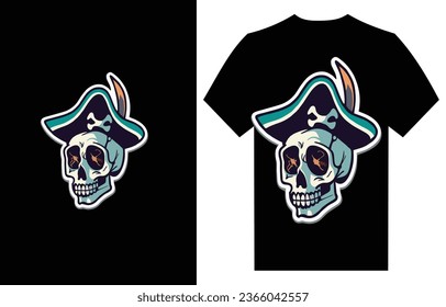 Detailed Pirate Skull Vector: Perfect for T-Shirt Merchandise