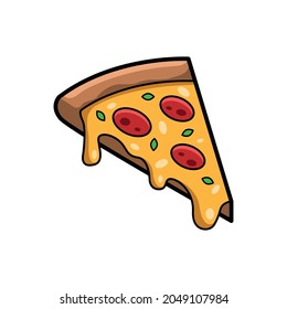 Detailed pizza pepperoni slice with melted cheese cartoon style icon