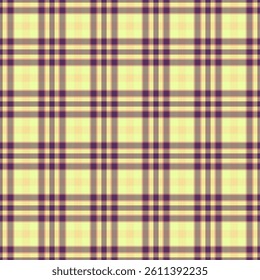 Detailed plaid pattern. A harmonious blend of muted yellow and dark purple creates a warm, retro aesthetic. Ideal for backgrounds, textiles, and designs needing texture.