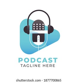detailed podcast logo with headphones template