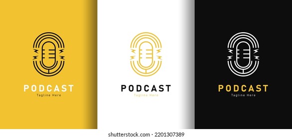 Detailed podcast logo on different colored background
