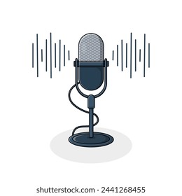 Detailed Podcast Microphone Vector Illustration. Sound Recording Equipment Concept Design