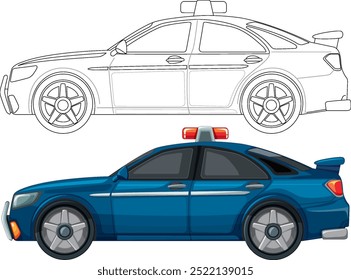 Detailed police car with outline version