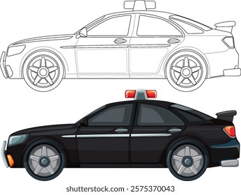 Detailed police car with outline version