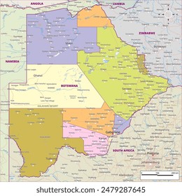 Mapa político detallado de Botswana