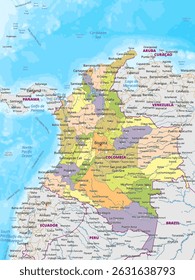 Detalhado mapa político de Colombia