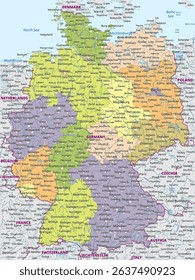 Detailed political map of the Federal Republic of Germany
