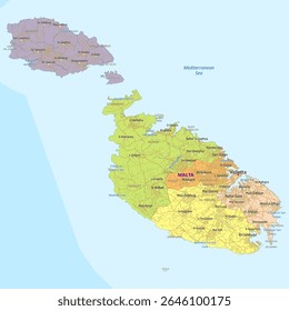 Detailed political map of Malta