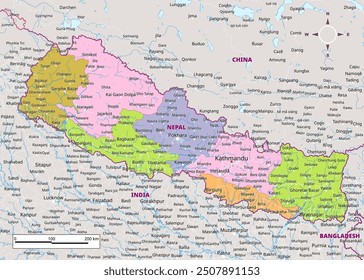 Detailed political map of Nepal