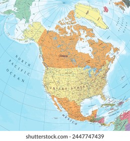 Detailed political map of North America