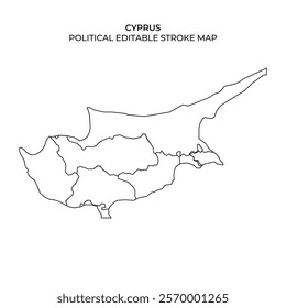 Detailed political map outlines the distinct regions of Cyprus, highlighting geographic boundaries. This editable representation is useful for educational and professional purposes.