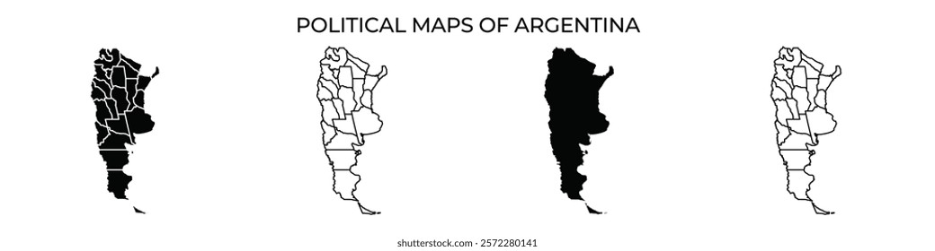 Detailed political maps show various provincial divisions of Argentina in black and white. Each map represents changes in administrative boundaries across the country.