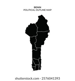 A detailed political outline map of Benin highlighting its various administrative divisions. The map is presented in a solid color format, emphasizing the borders clearly.