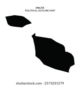 A detailed political outline map of Malta illustrating its distinct shape and geographical boundaries. Ideal for educational and informational purposes regarding the nation.