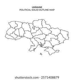 A detailed political outline map of Ukraine displaying its various regions and administrative divisions. The clear lines help visualize the countrys territorial organization.