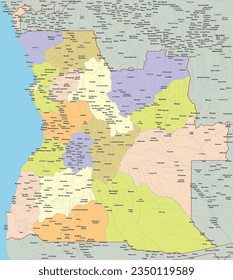 Detailed political vector map of Angola