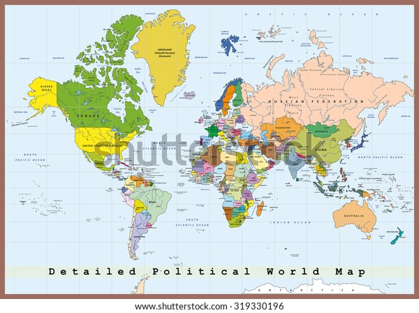 detailed political world map capitals rivers stock vector royalty free 319330196 shutterstock