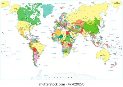 Detailed Political World Map Isolated On Stock Vector (Royalty Free ...