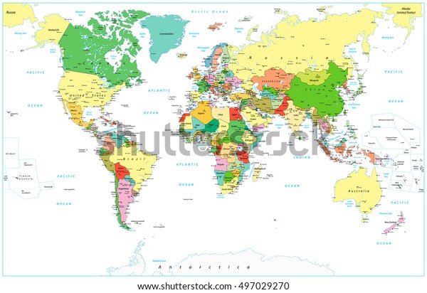 Detailed Political World Map Isolated On Stock Vector (Royalty Free ...