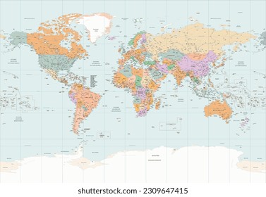 Detaillierte politische Weltkarte Italienische Sprache Miller Projektion