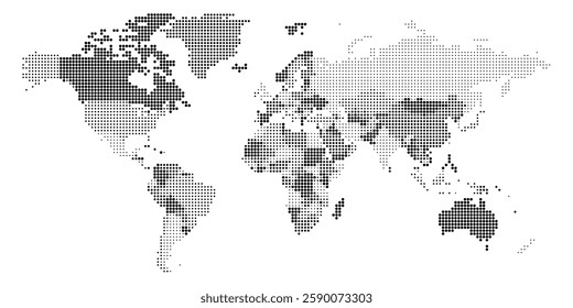 A detailed political world map represented by dots illustrates global political boundaries and regions. Each area is visually highlighted, emphasizing geographical distinctions.