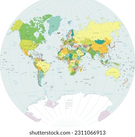 Detailed political world map Van der Grinten projection