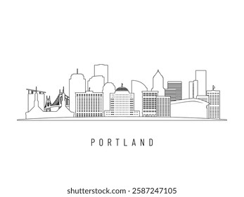 Detailed Portland skyline vector illustration. Portland buildings in line art style, perfect for modern designs.