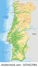 Detailed Portugal physical map.