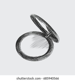 Detailed powder sketch isolated on white background. Hand drawn make-up, cosmetics elements vector illustration.