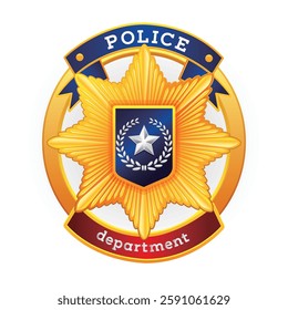  A detailed and professional police badge featuring a golden star with a central blue shield displaying a silver star and laurel wreath