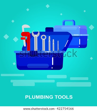 detailed proffesional plumbing tool. Concept banner servise