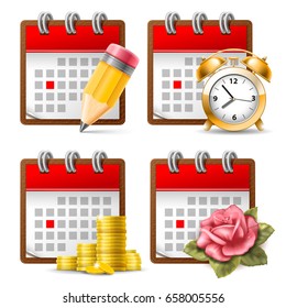 Detailed realistic business calendar icon set. Conceptual vector illustration, isolated on white.