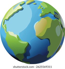 detailed realistic cartoon globe, 3d render of planet earth, highly detailed colorful landmasses and oceans, textured land and clouds, vibrant colors, 4k, high quality, photorealistic