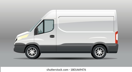 Detailed realistic Delivery Van vector Mockup template. Cargo van Template for Corporate identity design on transport and Car Branding. Cargo Minivan Mockup Isolated. Driver's side door.