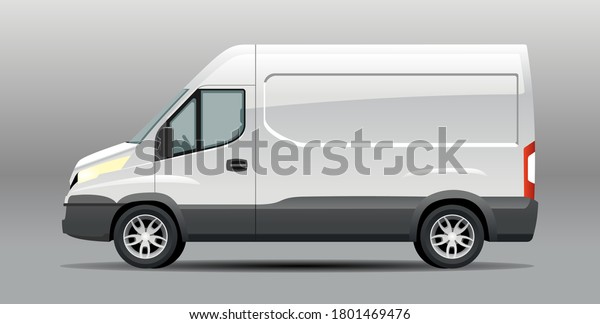Detailed\
realistic Delivery Van vector Mockup template. Cargo van Template\
for Corporate identity design on transport and Car Branding. Cargo\
Minivan Mockup Isolated. Driver\'s side\
door.