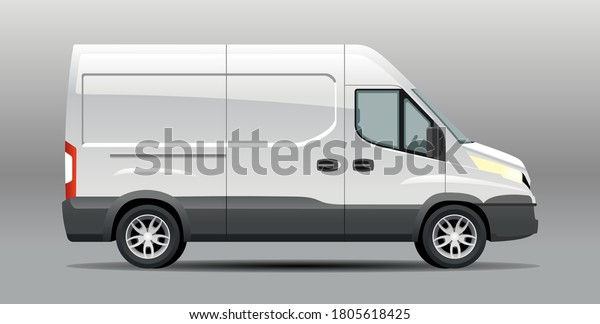 Detailed\
realistic Delivery Van vector Mockup template. Cargo van Template\
for Corporate identity design on transport and Car Branding. Cargo\
Minivan Mockup Isolated on grey\
background.
