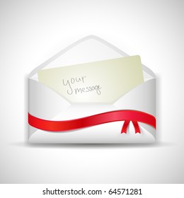 Detailed realistic envelope with red ribbon around. Vector.