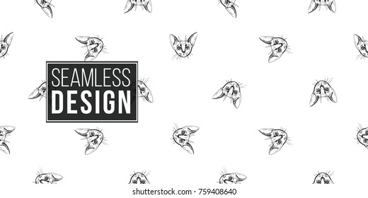 Detailed realistic hand drawn abyssinian cat portrait. Vector illustration. Black pattern on white background