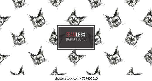 Detailed realistic hand drawn persian cat portrait. Vector illustration. Black pattern on white background