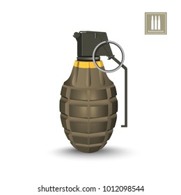 Detailed realistic image of hand grenade. Army explosive. 3d weapon icon. Military isolated object. Vector illustration