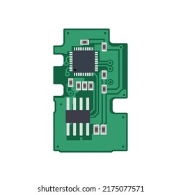 Detailed realistic microcircuit and board. Computer equipment.
