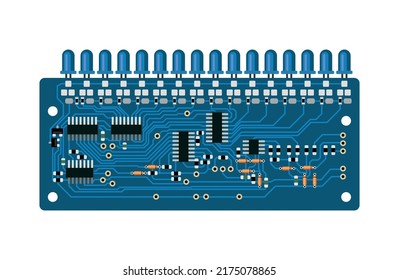 Detailed realistic microcircuit and board. Computer equipment.
