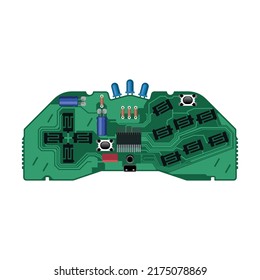 Detailed realistic microcircuit and board. Computer equipment.
