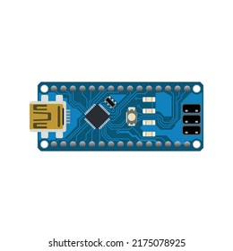Detailed realistic microcircuit and board. Computer equipment.
