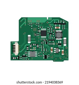 Detailed realistic microcircuit and board. Computer equipment.
