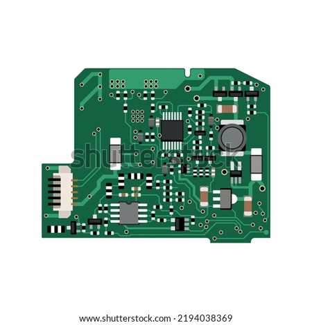 Detailed realistic microcircuit and board. Computer equipment.
